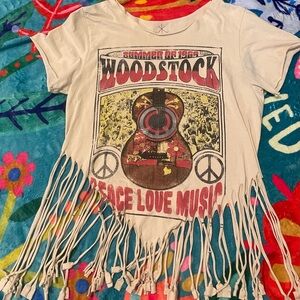 Woodstock womens Fringe T-Shirt - White